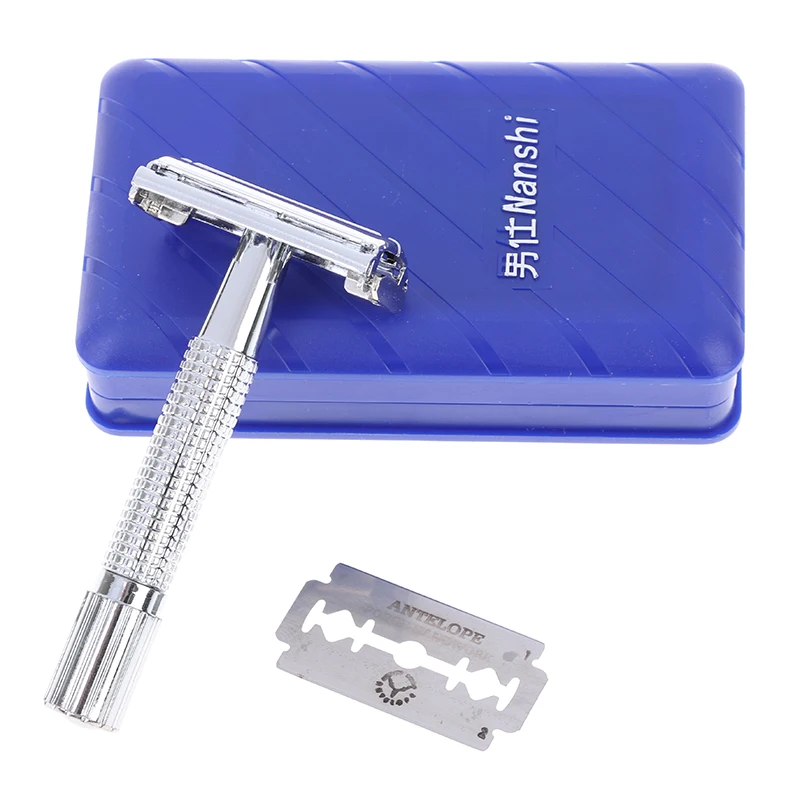 Stainless Steel Classic Razor Men's Traditional Classic Double Edge Chrome Shaving Safety facing Razor + 1 Blades Holder Men