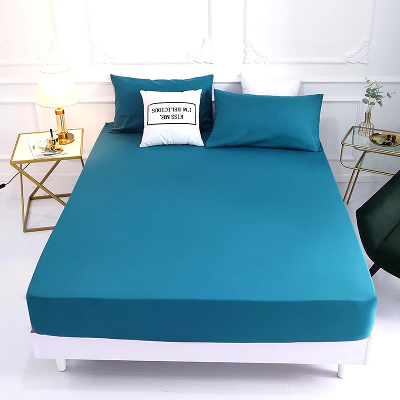 1pcs Solid fitted bed sheet Bed Mattress with Elastic Band  Anti-slip Anti-wrinkle King Queen Size Bed Cover