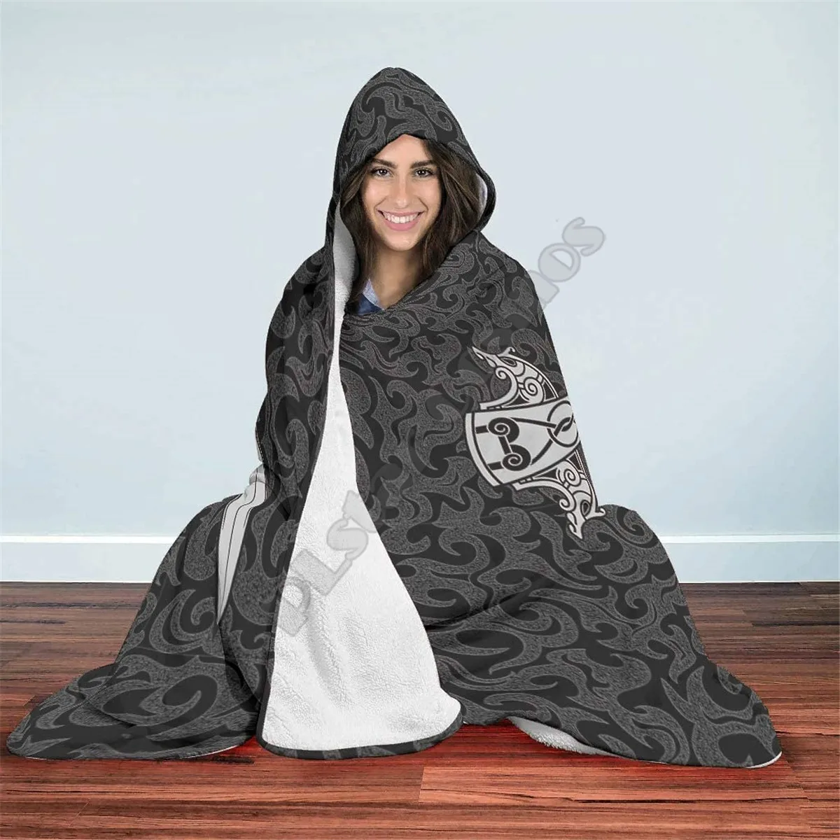 Viking Tattoo Hooded Blanket Adult colorful child Sherpa Fleece Wearable Blanket Microfiber Bedding Drop Shipping 12