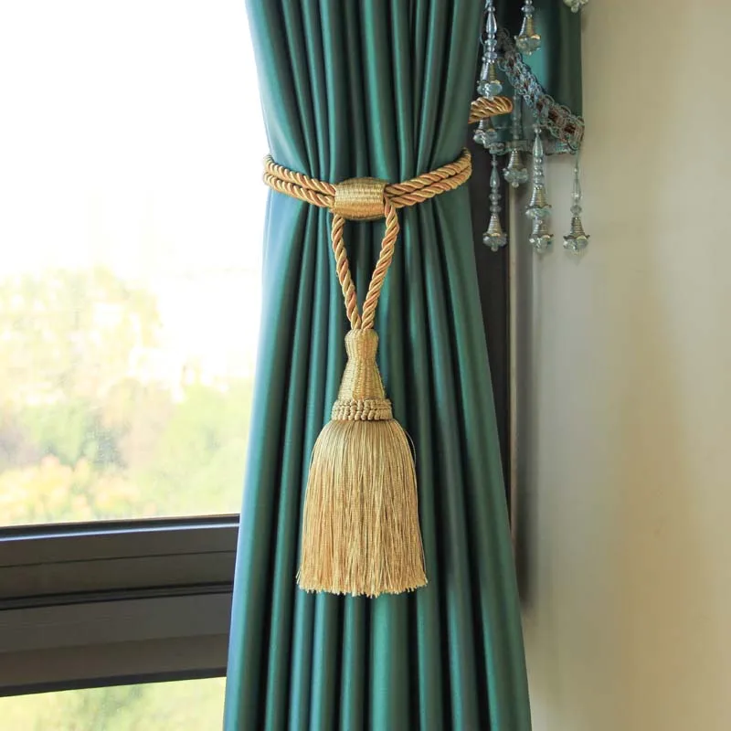 2Pcs Tassels Curtain Tieback Gold Hanging Ball Braid Rope Holdback Window Drape Room Accessories Curtains Holder Buckle Strap