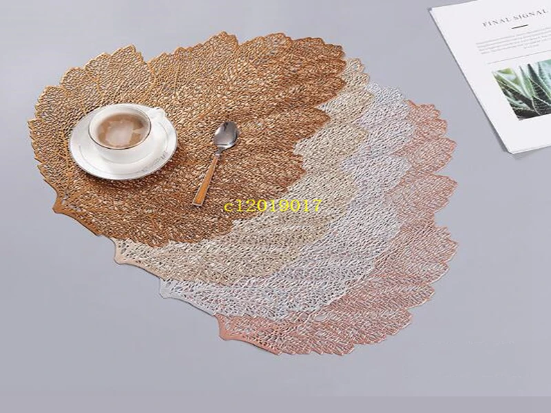 

New product, environmental protection, solid color, Nordic insulated leaf shaped Western food mat, PVC hollow, table mat, coaste