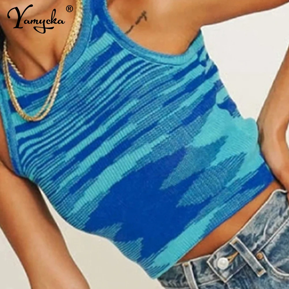 Sexy Green knit tank top women 2024 summer y2k streetwear vintage clothes crop top night club party festival stroje damskie topy