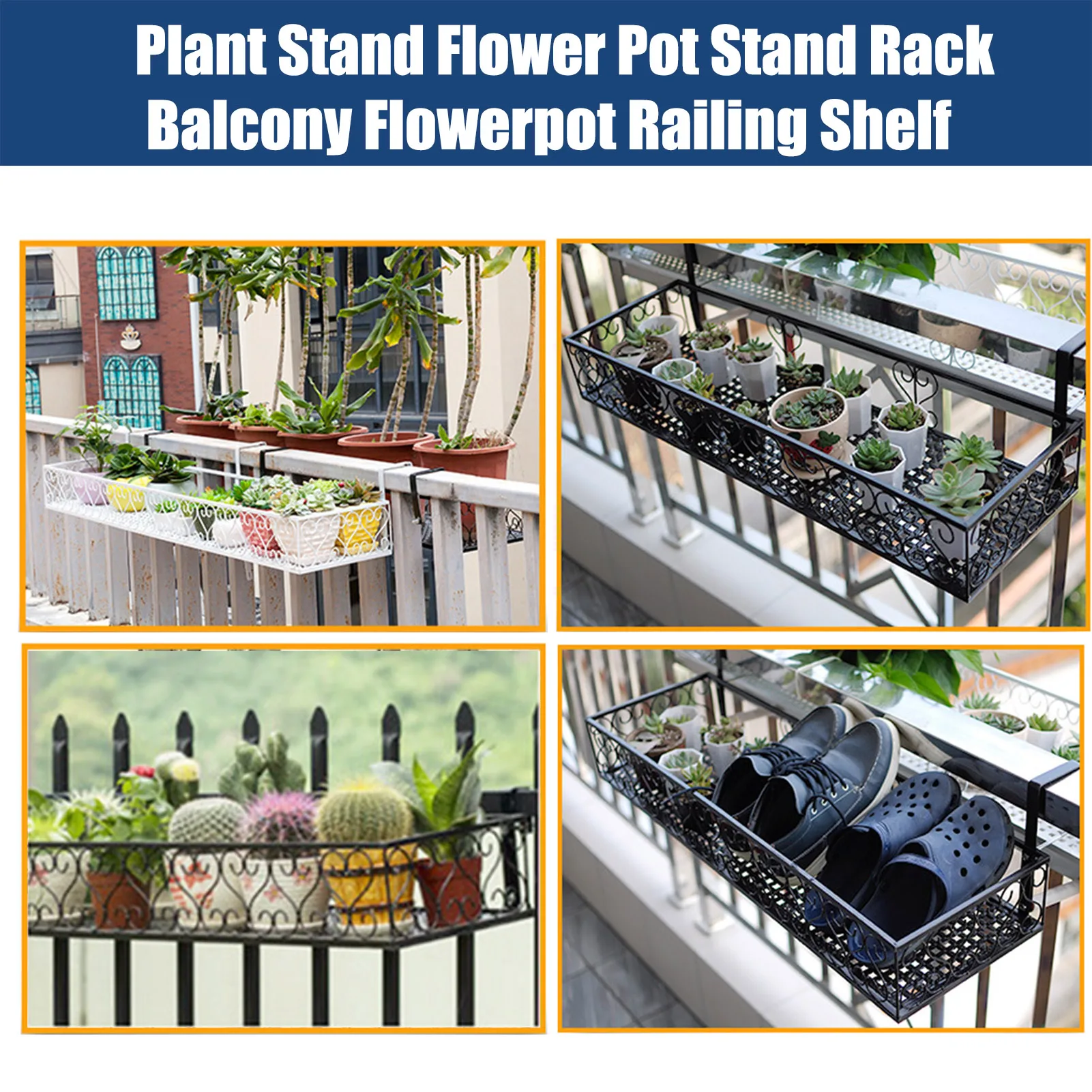 Stand Storage Rack Hanging Organizer Deck Rail Flowerpot Strong Shelf Balcony Rail Planter Shelf Fence Flower Pot Holder