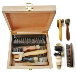 Handmade Strong and Durable Shoe Brush Storage Box, Natural Wood, Clamshell Cleaning Tool, Toolkit