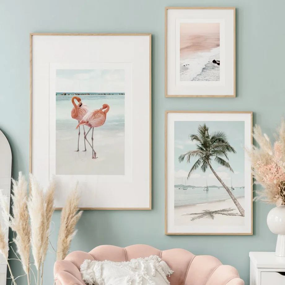 

Flamingo Beach Waves Palm Tree Landscape Wall Art Canvas Painting Nordic Posters And Prints Decoration Pictures For Living Room