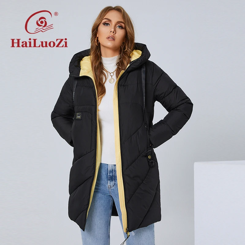 HaiLuoZi 2022 Winter Women's Jacket Plus Size Long Thick Cotton Big Pockets Lady Parka Fashion Oversize Female Casual Coat 6896