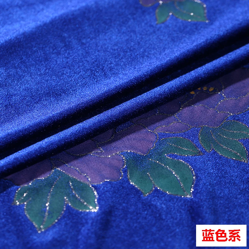 /Peony Tianzi Bronzing Printed Korean-Style Velvet Clothing Cheongsam Fabric Pleuche Dress Material/1.5M