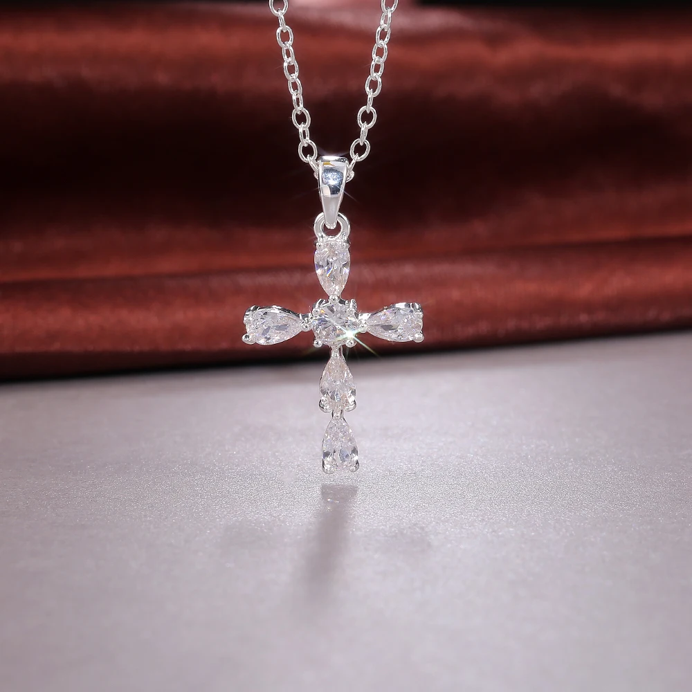 Huitan Classic Cross High Quality Cubic Zirconia Pendant Necklace for Women Wedding Bijouterie Gorgeous Female Stylish Jewelry