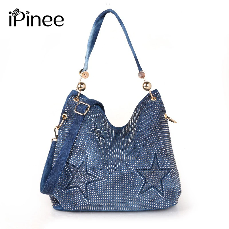 

iPinee Fashion Hobos Bag Soft Washed Denim Handbag Perfect Quality Large Capacity Female Shoulder Crossbody Bag