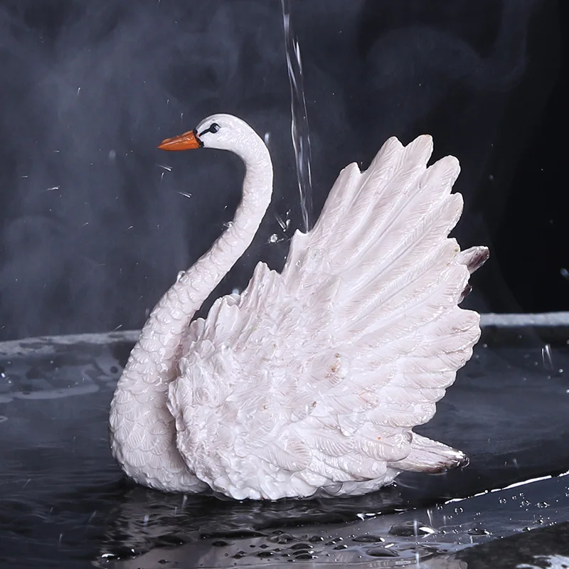 color changing swan creative home decoration resin lover gift table ornament small size tea pet on tea tray