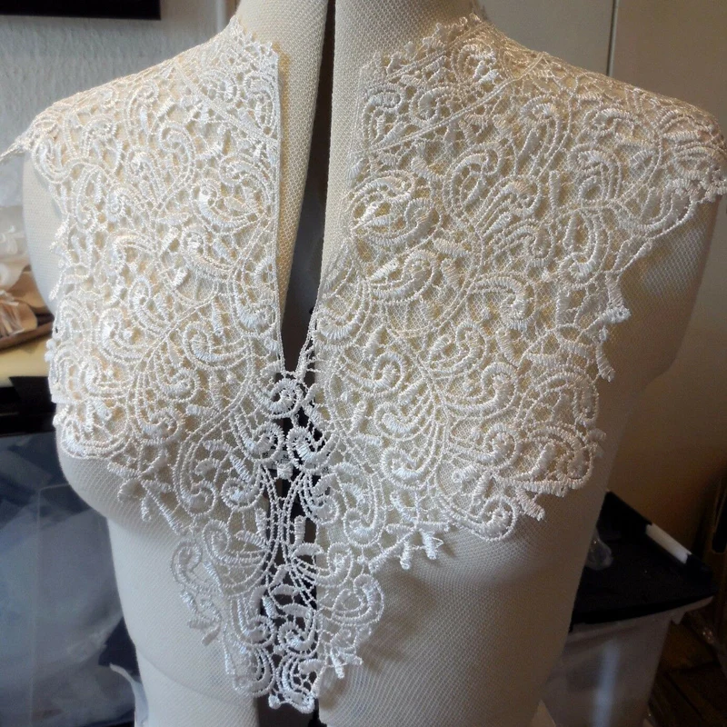 Apliques de encaje de cuello de Flores Negras, tela para tela, ropa, costura en Textiles para el hogar, vestido, álbum de recortes, 1 pieza