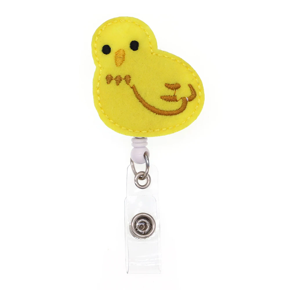 

10pcs/lot Free Shipping Cute Yellow Chick Felt Animal Retractable ID Card Holder Badge For Gift Chick Felt Id Badge Reel