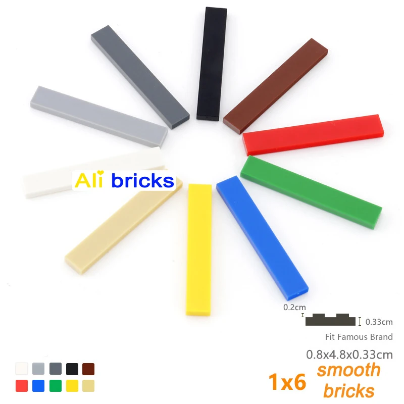 50pcs DIY Building Blocks Smooth 1x6 Figure Bricks 11Colors Educational Creative Toys for Children Size Compatible With Brand