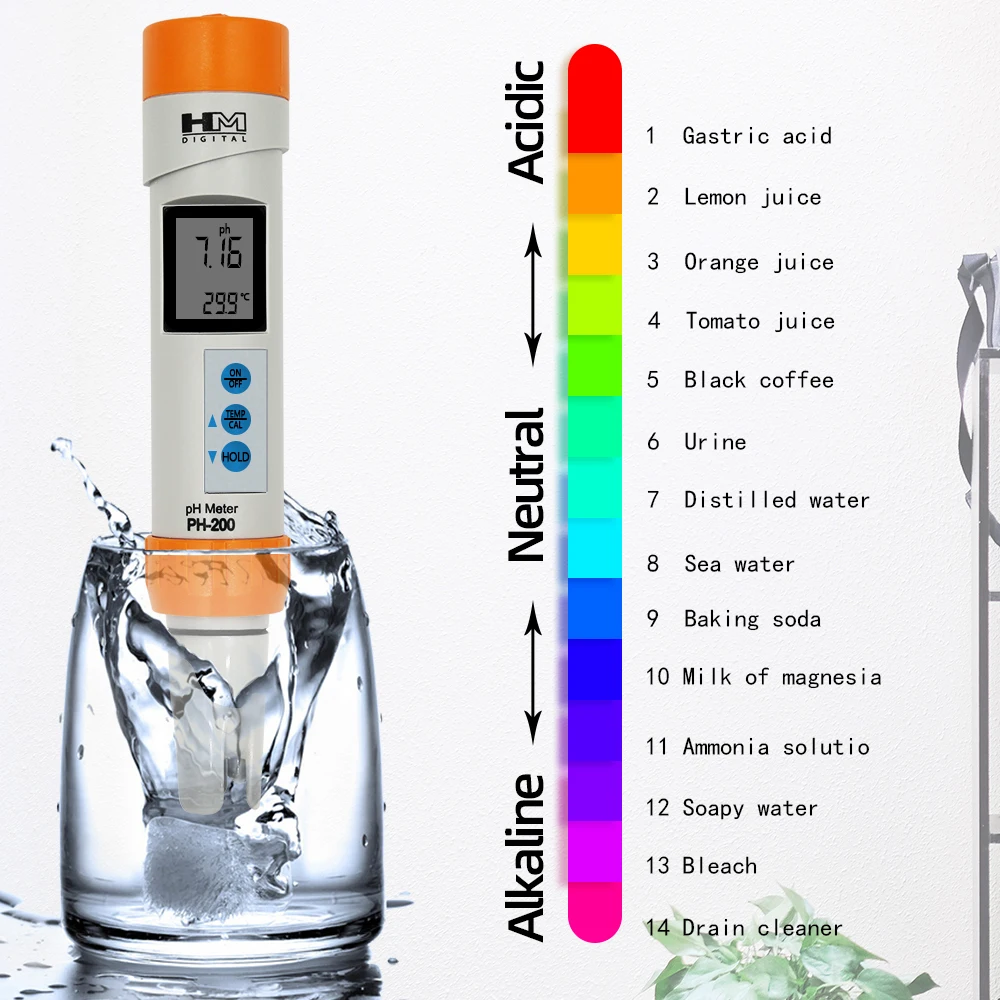 HM Digital PH-200 Waterproof PH Meter Temperature with Automatic Calibration Function PH Water Quality Pen Tester