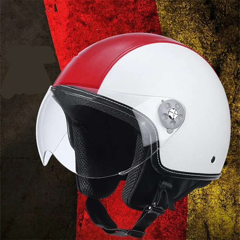 

Мотоциклетный шлем в горошек, унисекс, с открытым лицом, винтажный кожаный, для электрического скутера, в стиле ретро, красный, черный, Размеры M, L, Xl, Xxl