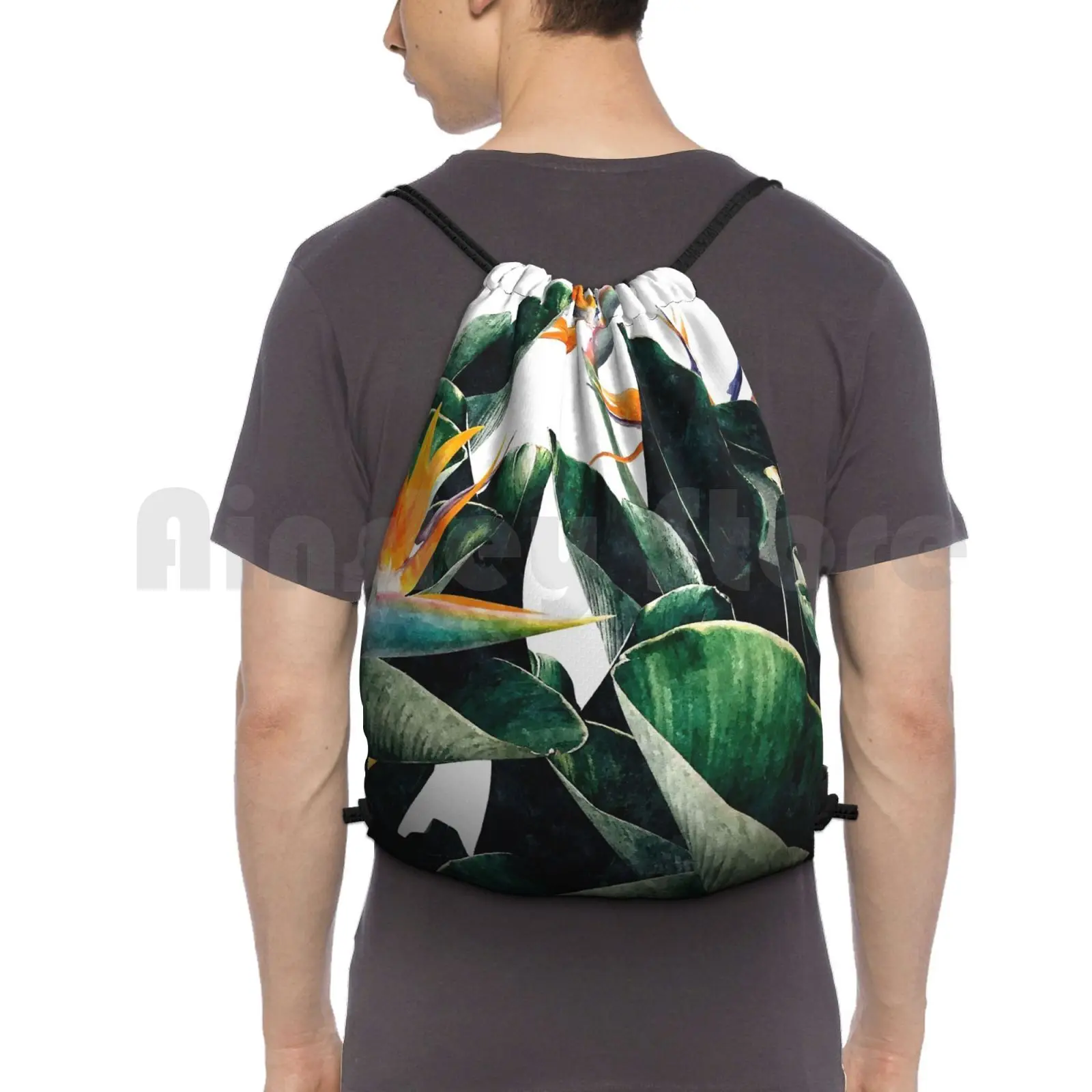 Paradise Bird Backpack Drawstring Bags Gym Bag Waterproof Watercolor Bird Of Paradise Tropical Exotic Nature Floral