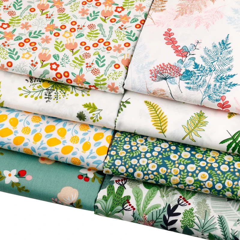 

Хлопчатобумажная саржевая ткань с принтом, для простыни, одежды, юбки, материал для шитья и квилтинга «сделай сам», серия с зеленым цветочным принтом