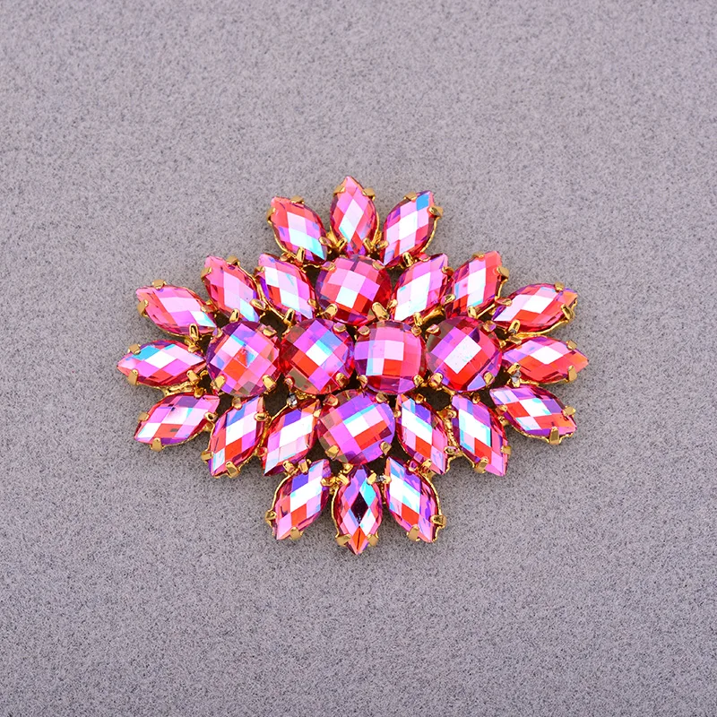 JUNAO 2pc 45*59mm Blue AB Large Flower Glass Claw Rhinestones Applique Sewn Strass Crystal Stones For Wedding Dress Crafts