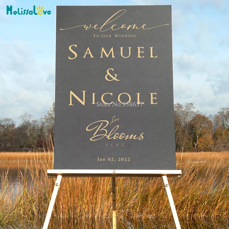 Welcome to Our Wedding Sign Love Blooms Here Custom Name Date Decal Removable Vinyl Wedding Board Stickers BB645