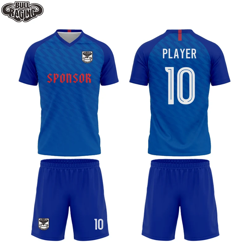 

V Collar Blue Color Design Your Sublimation Printing Team Sportswear Childs Football Uniform