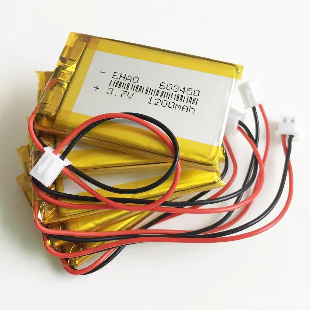 5 x PCS 3.7V 1200mAh Bateria Recarregável LiPo de Polímero de Lítio 603450   Conector JST 2.54mm 2Pin para e-books móveis GPS DVD PAD