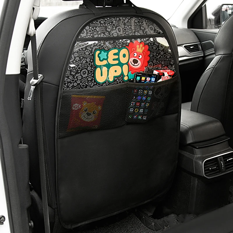 Cartoon Pu Leather Car Seat Cover Kids Children Baby 1Pcs Cute Anti-kick Mat Protective Cape on The Back Seat Protector Cover