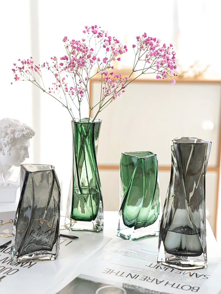 European style creative geometric glass vase living room water planting flower arrangement, vase table decoration ornaments