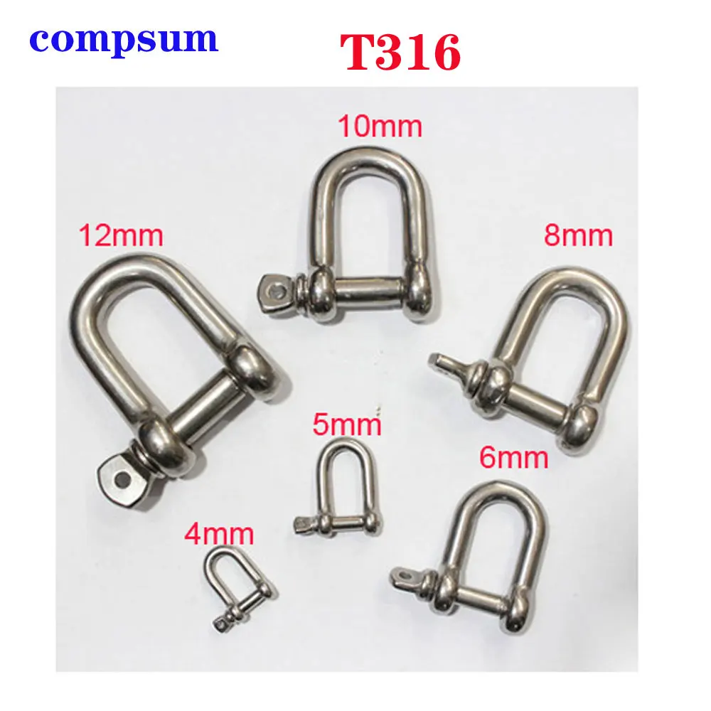 T316 Stainless Steel Screw Pin D Shackle wire rope lock chain connecting buckle