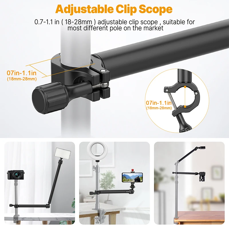 VIJIM LS04 Boom Arm Pipe Clamp Two-stage Extension Desk Mount Bracket Light Stand with 1/4 for Mic DSLR Camera Video Lights