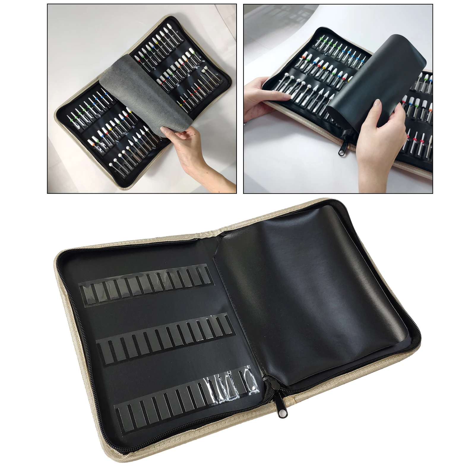 Folding Manicure Nail Drill Bits Holder Storage Case Organizer Compact Empty Storage Bag Manicure Milling Container