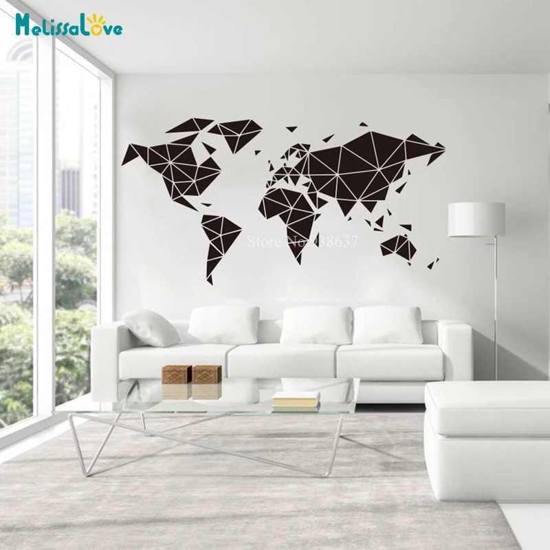 Geometric World Map Kids Room Decor Travel Global Wall Art Nursery Office Classroom Preschool Stickers BA921