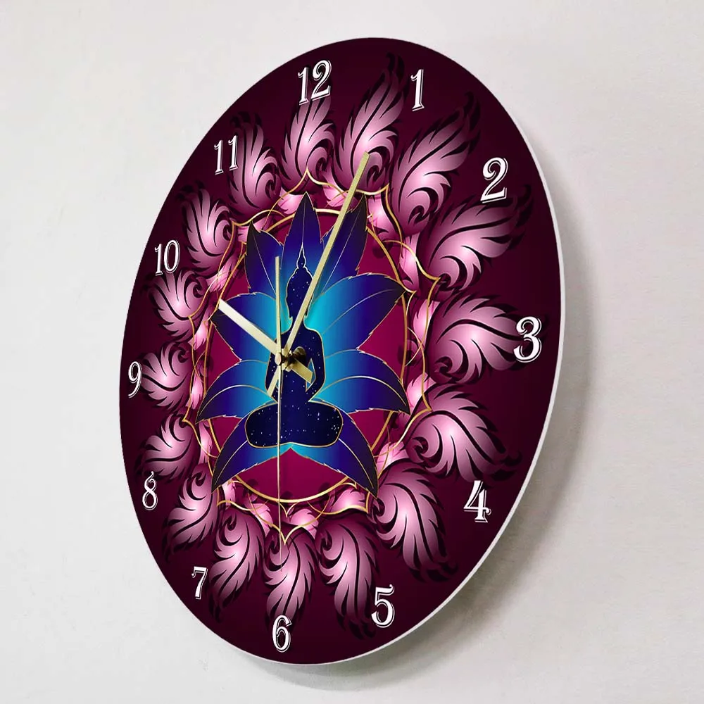 Chakras Energy Healing Wall Clock Buddha In Lotus Mandala Flower Yoga Art Decorative Silent Clock Wall Watch Buddhism Home Deco