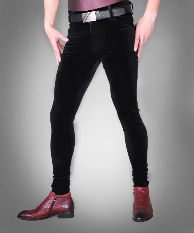 

Men Sexy Pants Velvet Skinny Warm Trousers Barber Slim Tight Stretchy Stylish