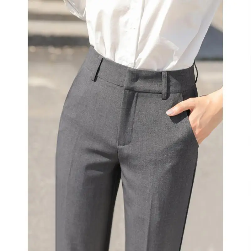 Gray Ankle-Length Suit Pants Women's Spring Autumn Korean Elegant Professional Suit Pants Slim High Waist Women Bottoms Pants