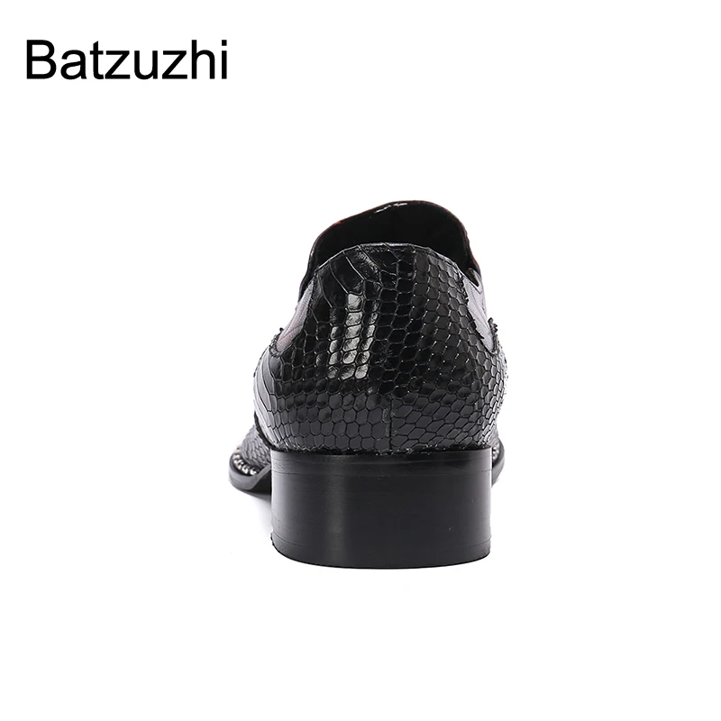 Batzuzhi Italian Style Fashion Men\'s Leather Shoes Pointed Metal Toe Wine Red Formal Business Dress Shoes Men for Party /Wedding