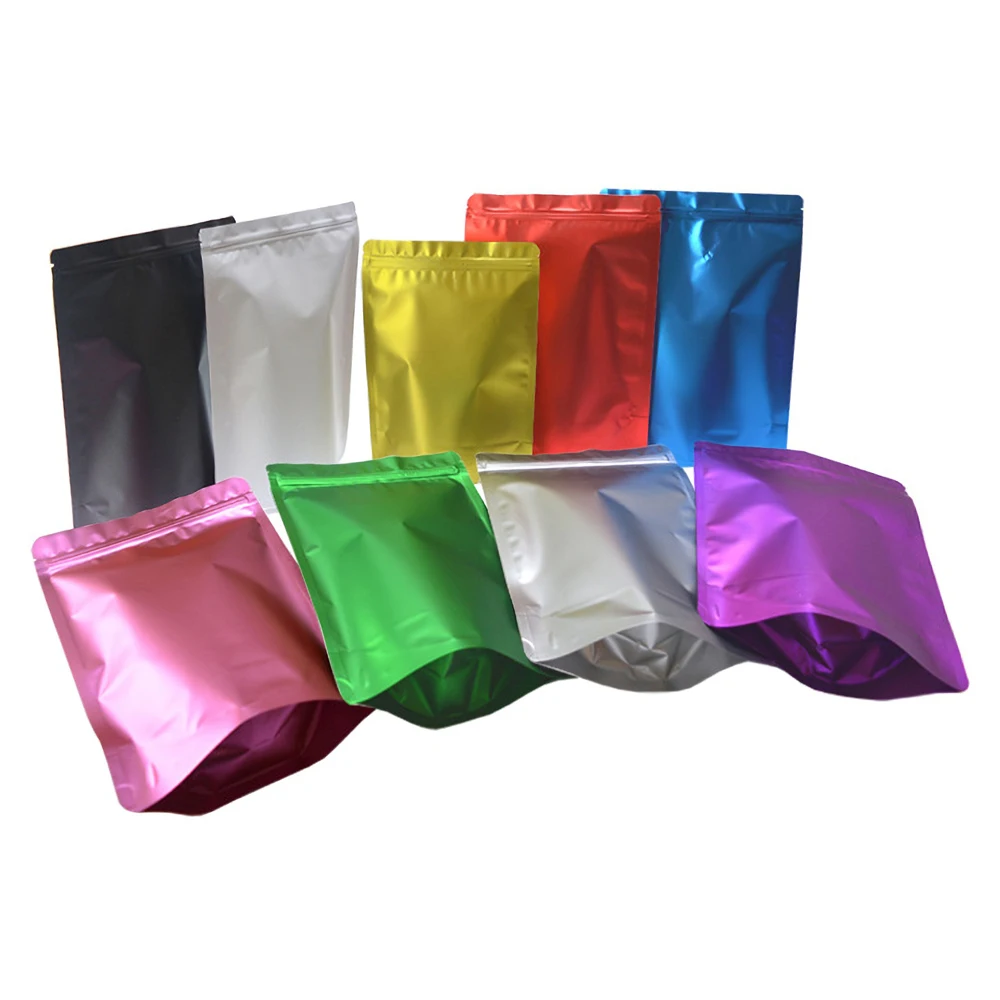 Grube matowe kolory zgrzewane na gorąco zapach dowód torby do pakowania Ziplock Food Grade Stand Up folia aluminiowa torba z zamkiem woreczki 50 sztuk