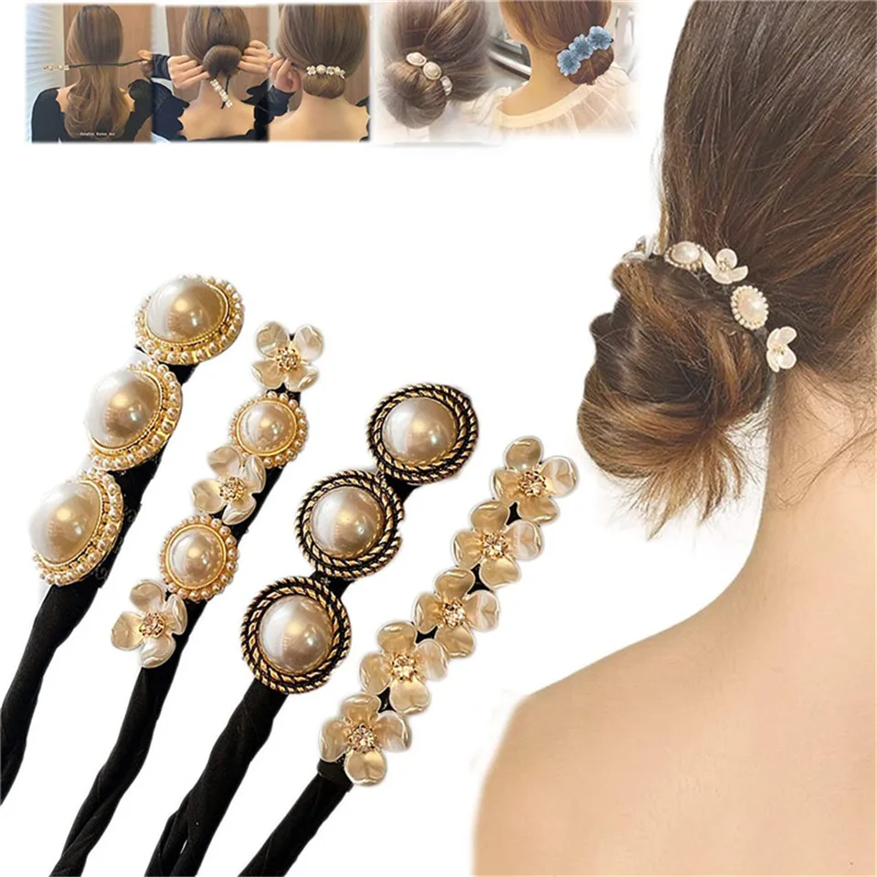 Vintage Shell Pearl Hair Bun Maker Hairstyle Womans Elegant Flower Wild Hair Stick Scrunchies Banquet Wedding  Hair Accessories