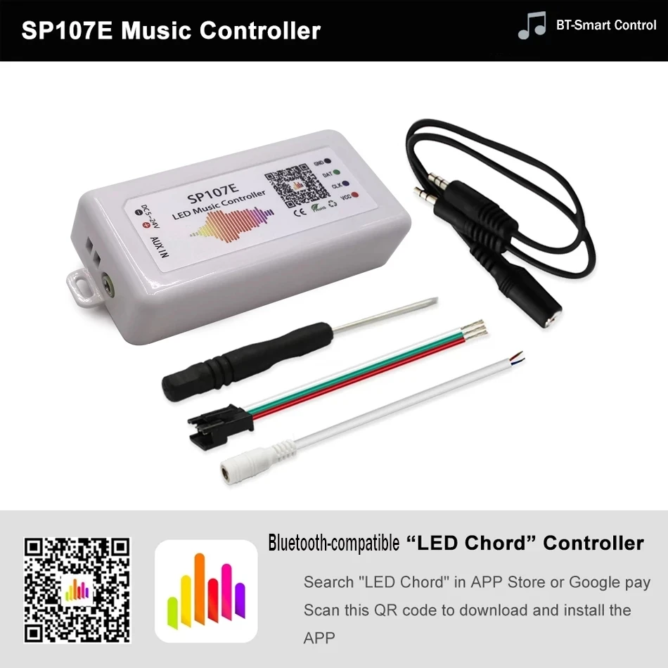 SP107E Bluetooth-compatible LED Music Controller Full Color Pixel IC Controllers by Smart Phone APP for WS2812B WS2811 LED Strip