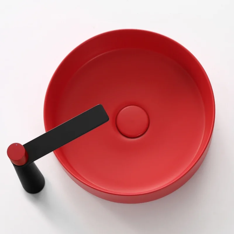 Nordic Red and Black Hand Washing Table Basin Small Size Ceramic Washbasin Single Basin Balcony Basin round