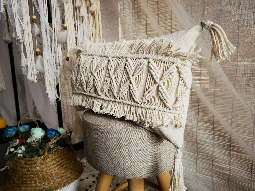 Macrame handmade cushion cover Bohemian throw pillow cover  wedding decorative cushion sham custom size and color