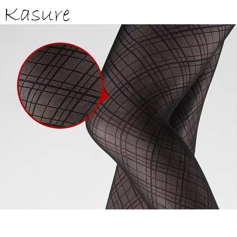 KASURE Sexy Plaid Pattern Women Tights Transparent Elegant Basic Female Pantyhose Thin Female Hosiery Vintage Tights