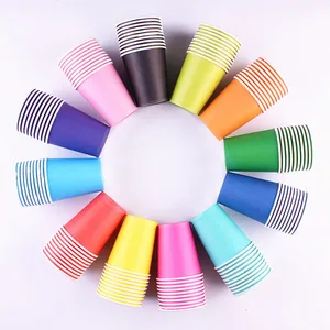 10 adet/grup Tek Kullanımlık Bardak 250ml-Kağıttan yapılmış-Kırmızı, Mavi, Yeşil, Pembe, Mor, Sarı, Turuncu Doğum Günü Partisi Dekorasyon Malzemeleri Partinin ilk 10 satışı-pembe ve turuncu - №4