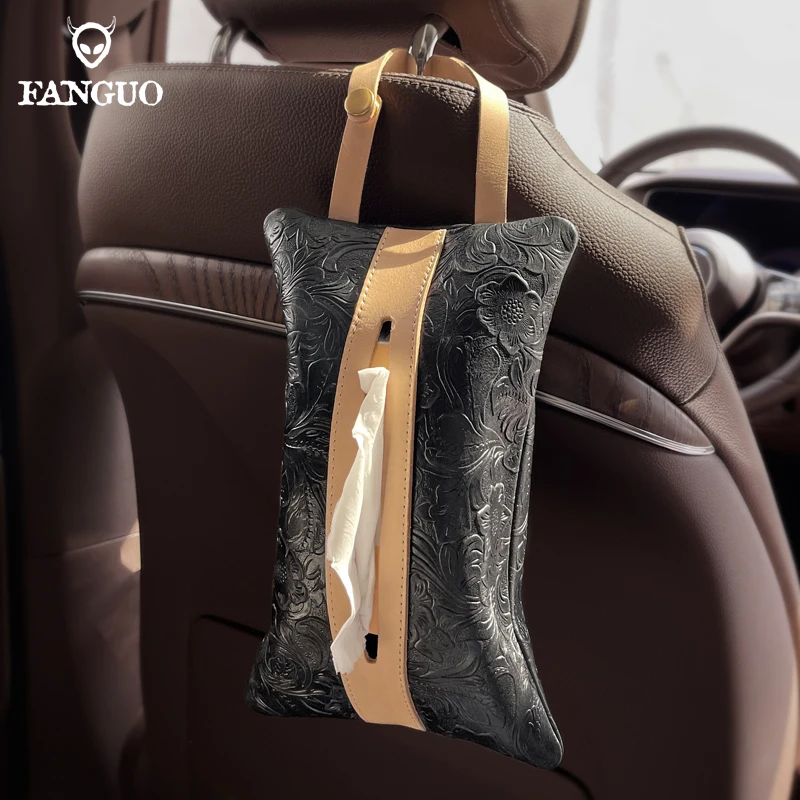 Handmade Genuine Leather Drawer Rectangle Hung Household Car Tissue Box Paper Towel Storage Bag Vintage Portable For Women, Men