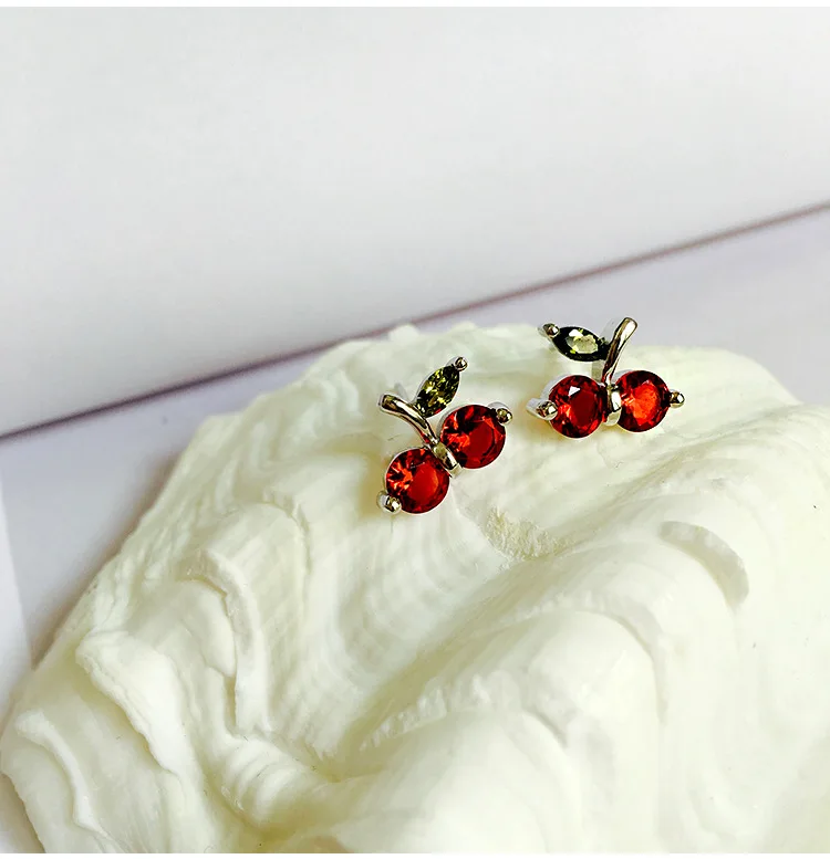 100% 925 Sterling Silver Prevent Allergy Red cherry Brincos Stud Earrings for Women Wedding Earrings Jewelry Accessories
