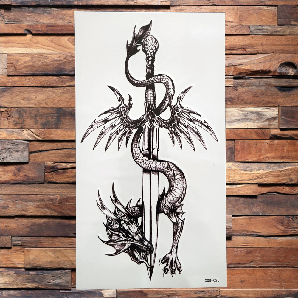 Black Dragon King Temporary Tattoo For Men Women Tree Snake Flower Tattoos Waterproof Unique Sword Flash Fake Tatoos Armbands