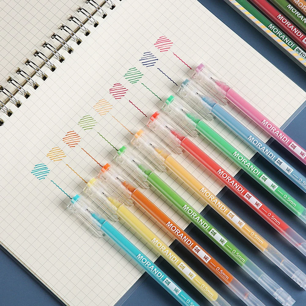 9Pcs/set Morandi 9 Color Gel Pen Student Note Marker Pens Notebook Painting Graffiti Color Pen 0.5mm Ballpoint Pen Stationery