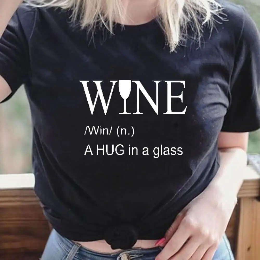 Hug in a Glass of Wine 100%Cotton Printed Women's T Shirt Quarantine Casual O-Neck Short Sleeve Top Social Distancing Shirts