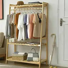 Heavy Duty Bamboo Clothes Rack with Shelves #4