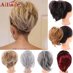 AILIADE Women Messy Elastic Rubber Band Straight Bun Donut Chignon Synthetic Scrunchie Wrap On Hair Ring For Ponytail Hairpieces