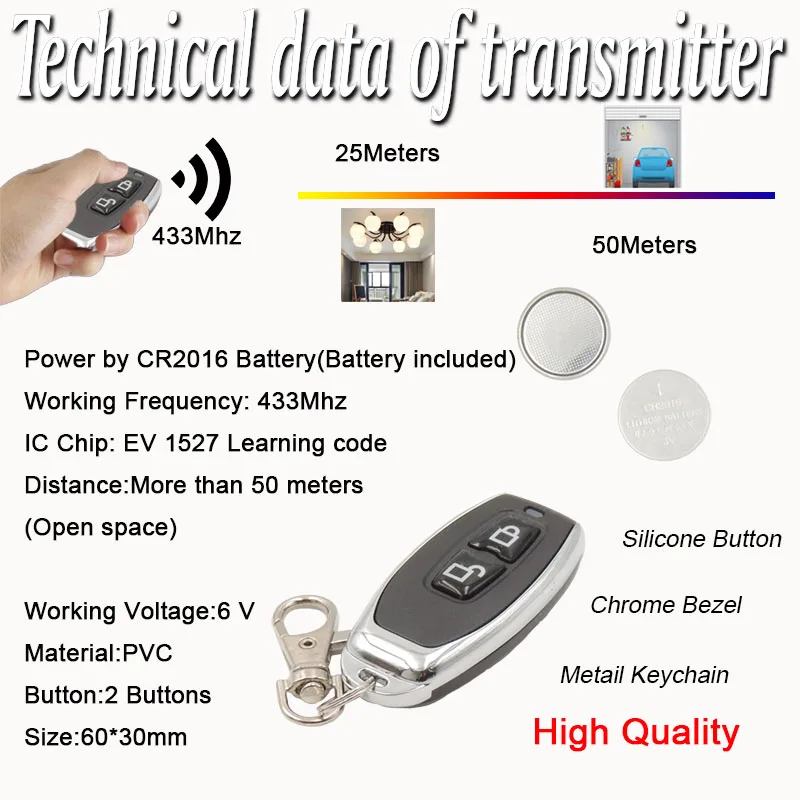 433Mhz RF Universal Wireless Remote Control Smart Switch AC85V ~ 250V RelayReceiver Garage RollingGate Curtain SlidingDoor Motor